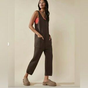 Free People Beach Hailee Knit Overalls (Minked Brown, Large)